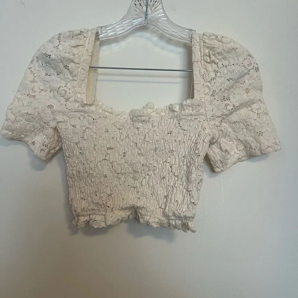 Zara Cream Lace Puff Sleeve Blouse